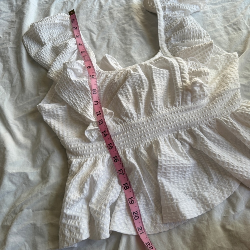 Maeve by Anthropologie White Ruffle Peplum Top – Size M - Picture 4 of 6